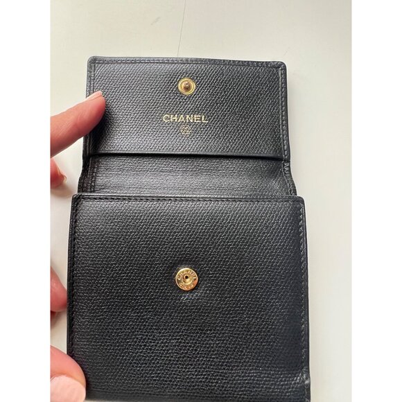 Chanel Black Leather Small Bifold Wallet With Gold Logo Snap Closure - Picture 8 of 12